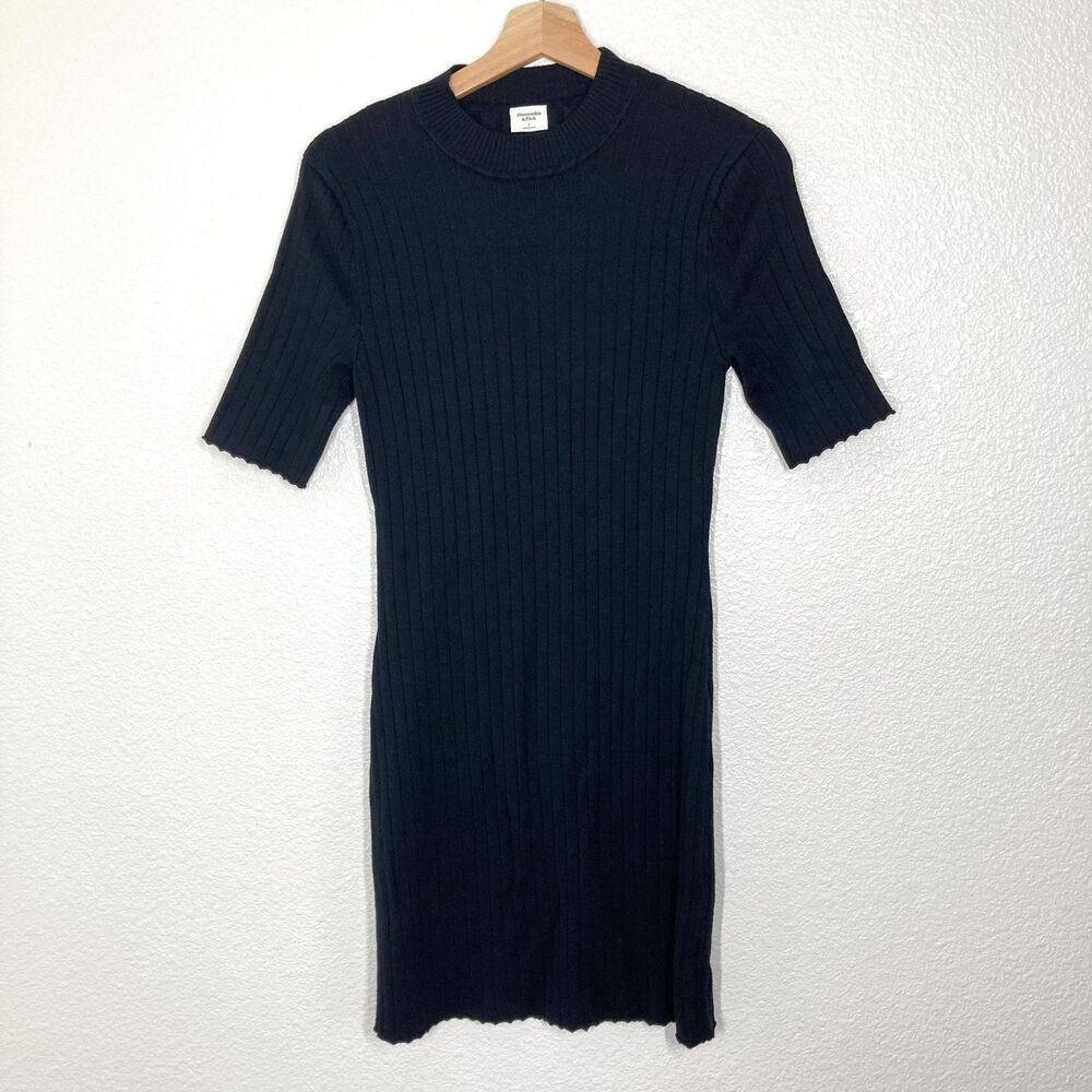 Abercrombie & Fitch Dress Womens Large Black Ribbed Knit Short Sleeve Sweater
